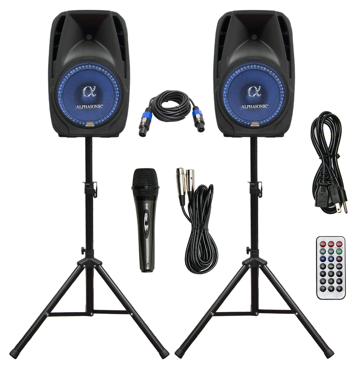 Pair Alphasonik All-in-One 12×22 Powered 1500W Pro DJ Amplified Loud Speakers with Bluetooth USB SD Card Aux MP3 FM Radio PA Sys